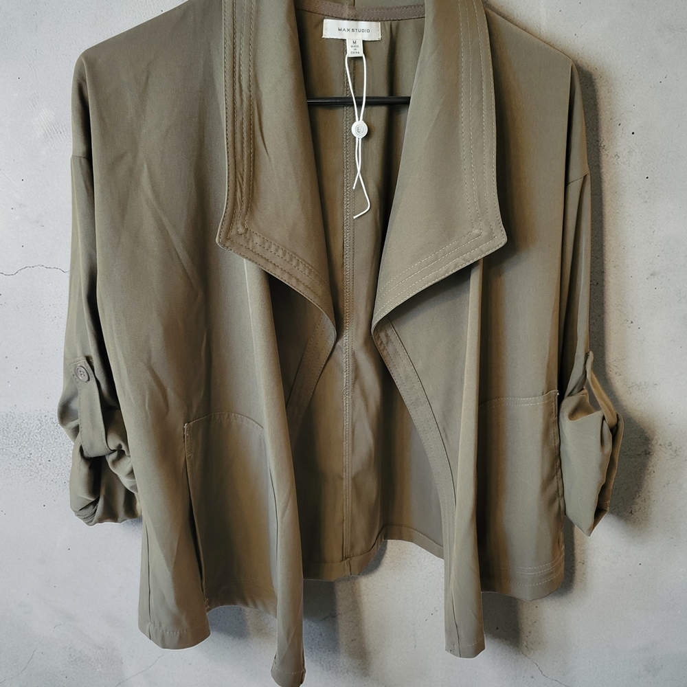 Max Studio Olive Utility Open-Front Jacket - image 3